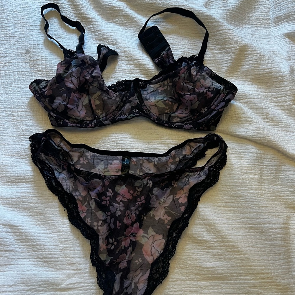Blush Black and Purple Floral Lace Bra Set